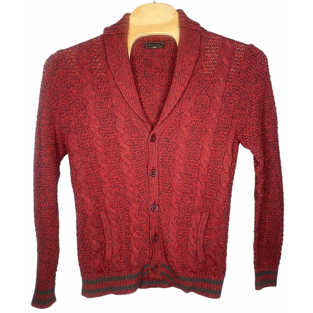 Express Mens‎ Cardigan Grandpa smoking sweater preppy old money gray/red size L